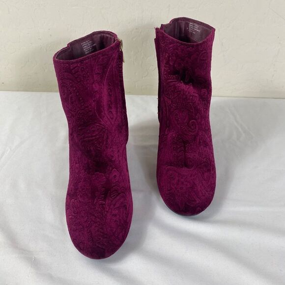 Zigi Soho Booties 9 NYDIA Burgundy velvet chunky heel lazer desgin - Picture 8 of 9